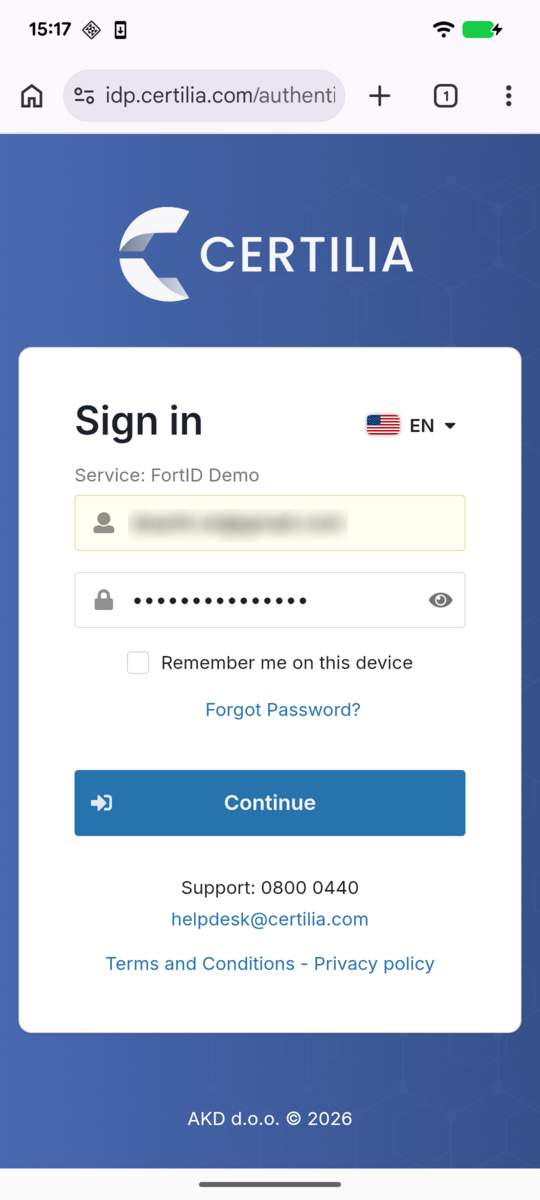 Certilia identity provider login