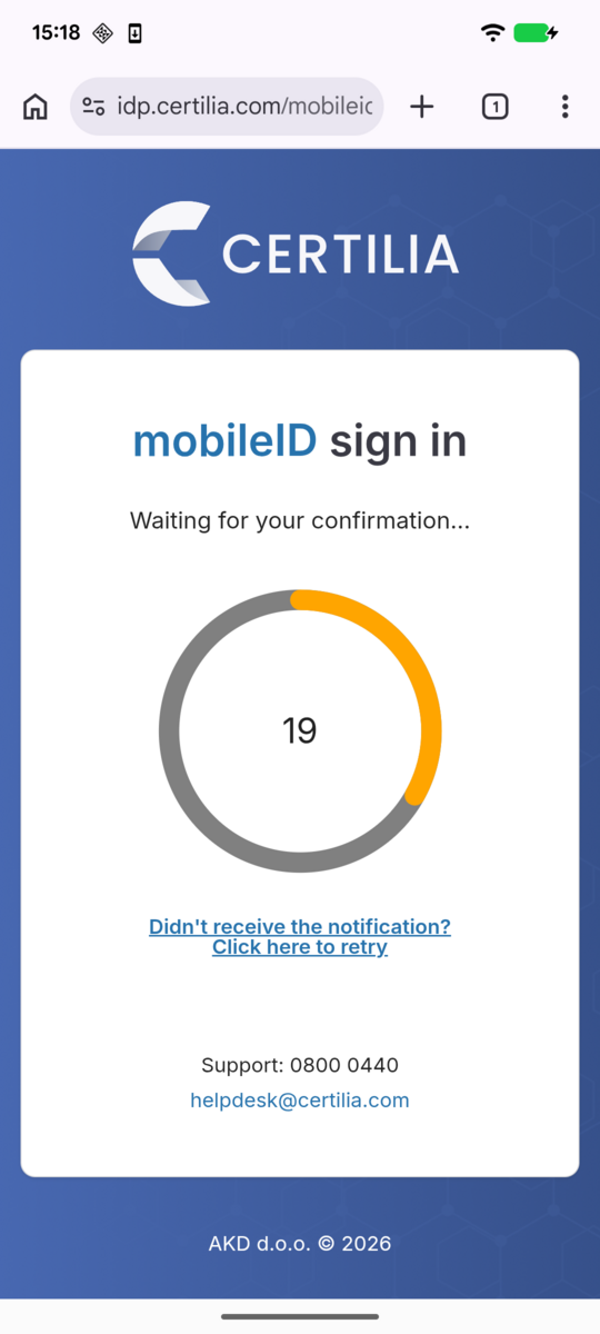 Certilia second-factor authentication