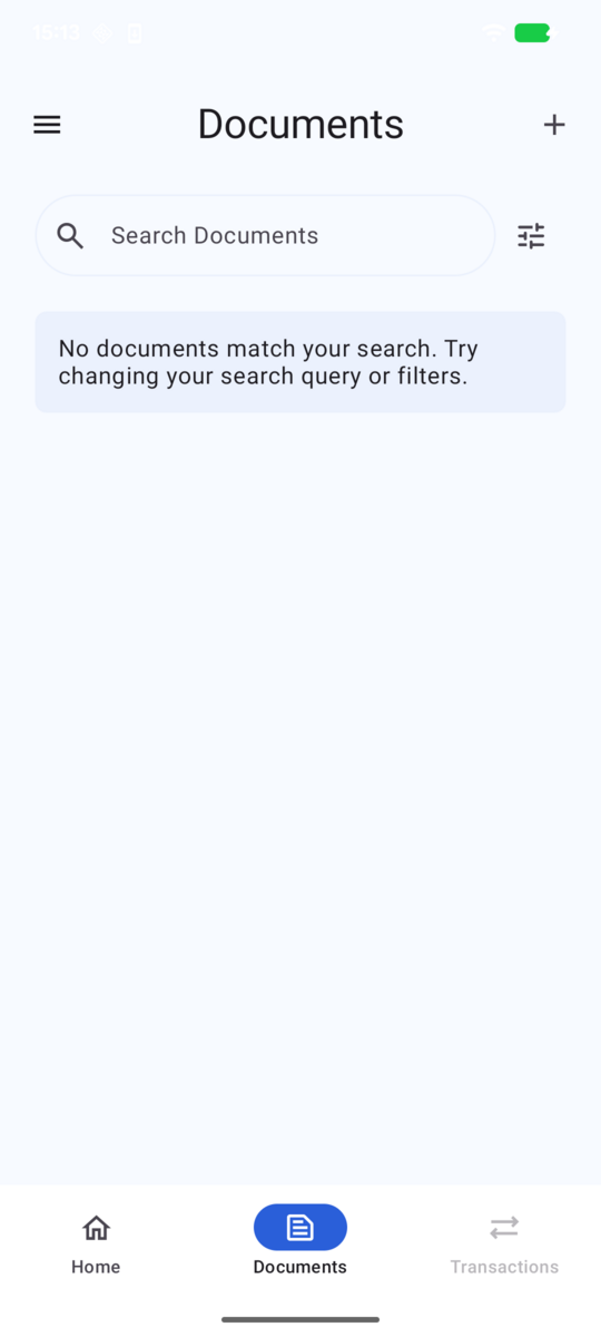 Empty wallet document list