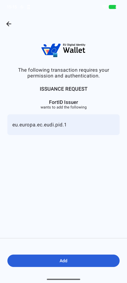 Issuance request in the wallet
