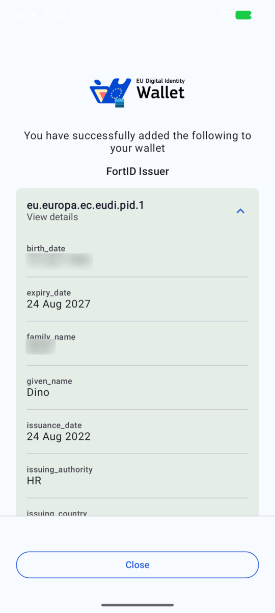Issued credential in the wallet