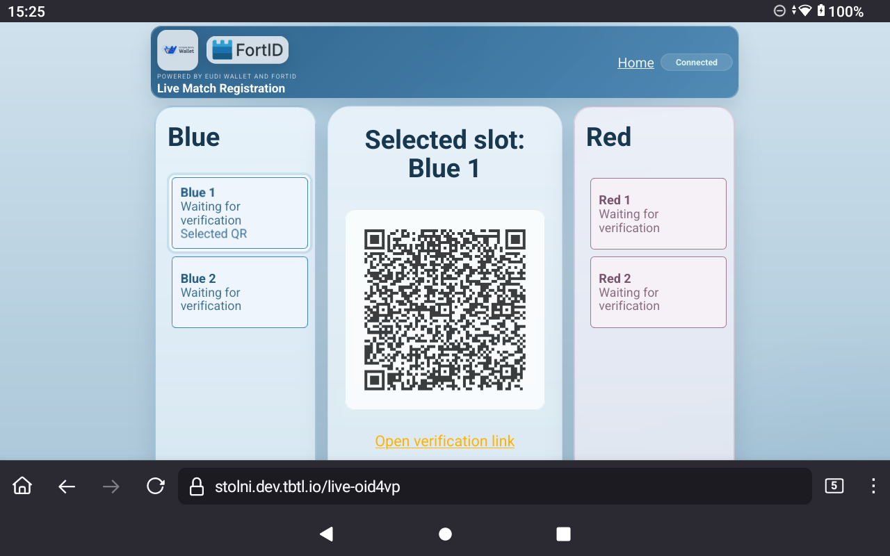 Image depicts a screenshot of the new
OpenID4VP powered foosball UI.
